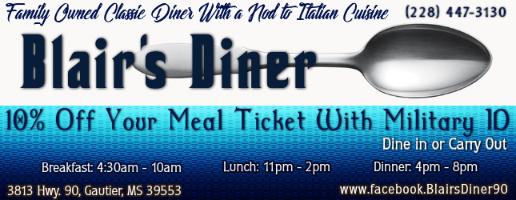 Blair's Diner - Gautier Mississippi - A Nod to Italian Cuisine